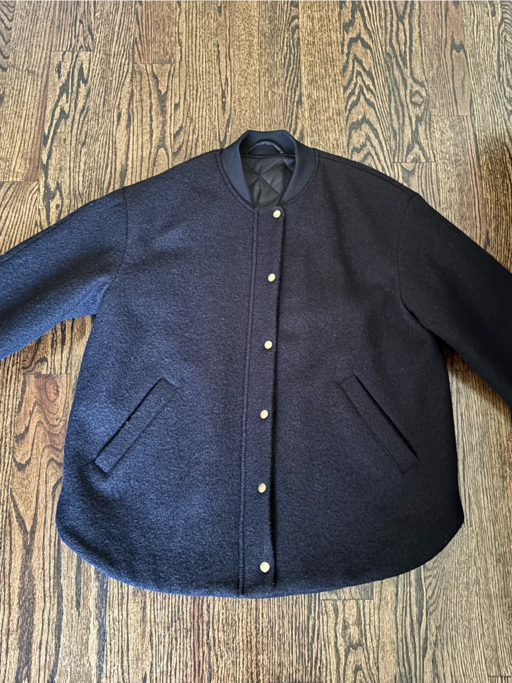 & Other Stories Black Button-Up Wool Bomber Jacket, size 12